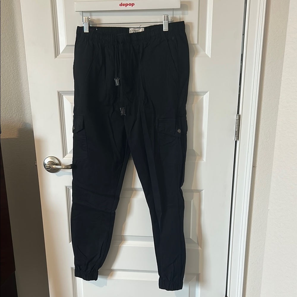 Free Planet Black Cargo Pants with Tapered Ankle